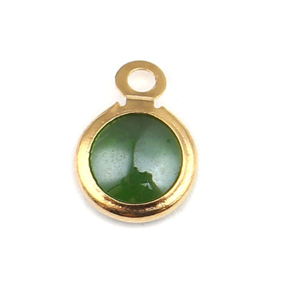 Picture of 304 Stainless Steel Charms Round Gold Plated Dark Green 9mm x 7mm, 10 PCs