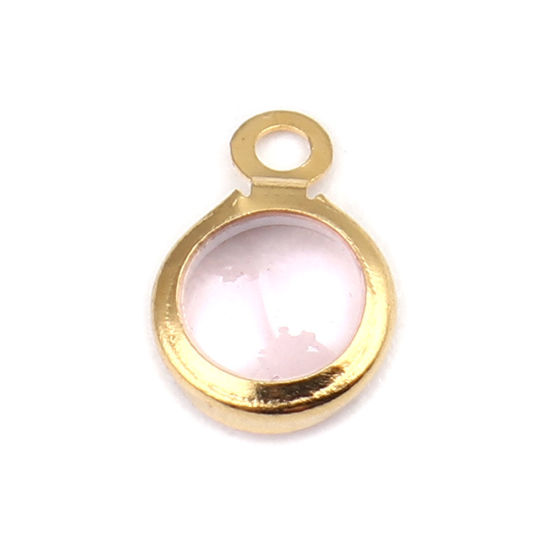 Picture of 304 Stainless Steel Charms Round Gold Plated Light Pink 9mm x 7mm, 10 PCs