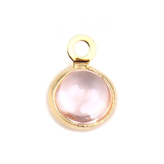 Picture of 304 Stainless Steel Charms Round Gold Plated Light Pink 9mm x 7mm, 10 PCs
