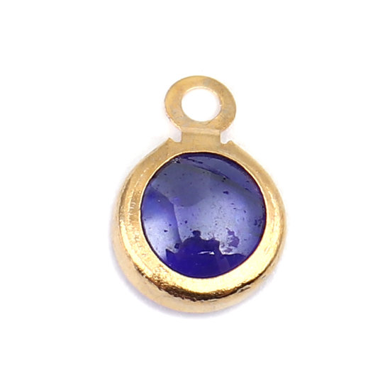 Picture of 304 Stainless Steel Charms Round Gold Plated Royal Blue 9mm x 7mm, 10 PCs