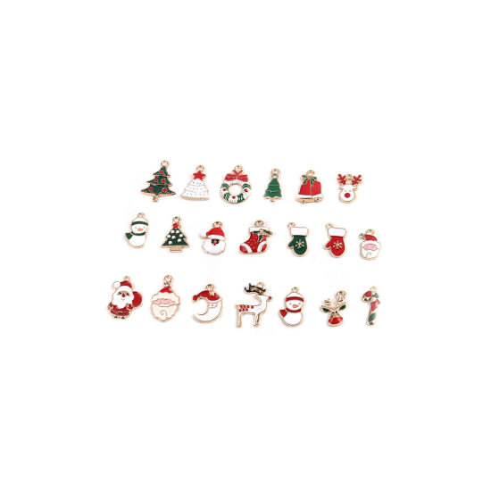 亜鉛合金 チャーム クリスマス・サンタクロース ゴールドフィルド 多色 ツリー彫刻 エナメル 23mm x 17mm - 17mm x 10mm、 1 パック ( 20 個/セット) の画像