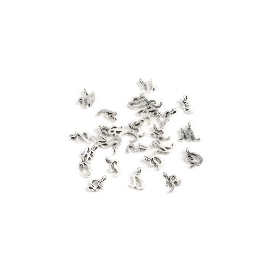 Image de 1 Kit ( 26 Pcs/Kit) Breloques en Alliage de Zinc Argent Vieilli Alphabet Majuscule Lettre Initiale Mots " A-Z " 11mm x 10mm