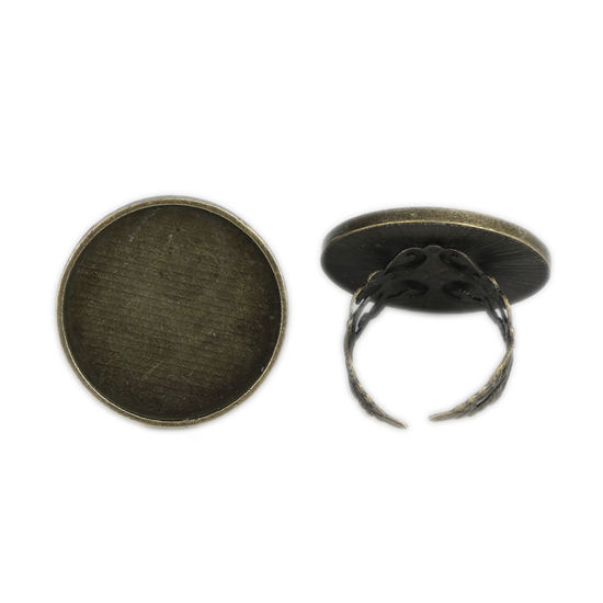 Image de Bagues Supports à Cabochons Ouvert Ajoustable en Alliage de Zinc Rond Bronze Antique, (Convenable à 25mm Dia) 18.1mm (Taille d'US 8), 10 Pcs