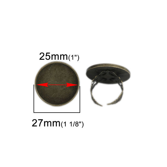 Image de Bagues Supports à Cabochons Ouvert Ajoustable en Alliage de Zinc Rond Bronze Antique, (Convenable à 25mm Dia) 18.1mm (Taille d'US 8), 10 Pcs
