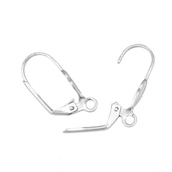 Picture of 304 Stainless Steel Ear Clips Earrings Oval Silver Tone Shell W/ Loop 20mm x 10mm, 10 PCs