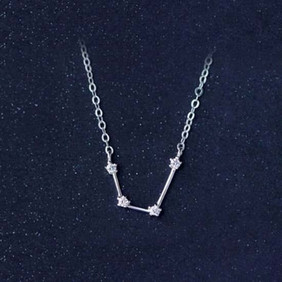 Picture of Sterling Silver Necklace Silver Aquarius Sign Of Zodiac Constellations Clear Rhinestone 40cm(15 6/8") long, 1 Piece