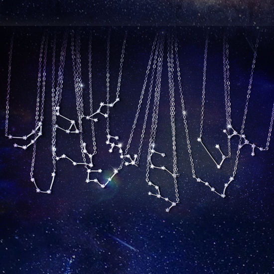 スターリングシルバー ネックレス シルバー 星座・おひつじ座 透明ラインストーン 40cm長さ、 1 本 の画像