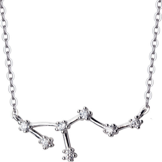Picture of Sterling Silver Necklace Silver Aries Sign Of Zodiac Constellations Clear Rhinestone 40cm(15 6/8") long, 1 Piece
