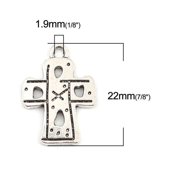 Picture of Zinc Based Alloy Hammered Charms Cross Antique Silver Color Stripe Hollow 22mm x 16mm, 50 PCs