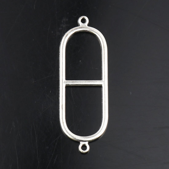 Image de Connecteurs en Alliage de Zinc Ovale Argent Mat Creux 45mm x 16mm, 10 Pcs