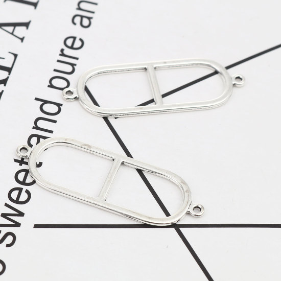 Image de Connecteurs en Alliage de Zinc Ovale Argent Mat Creux 45mm x 16mm, 10 Pcs