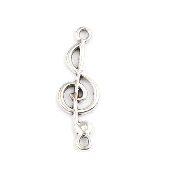 Bild von Zinklegierung Musik Verbinder Musik Note Antiksilber Hohl, 29mm x 10mm, 20 Stück