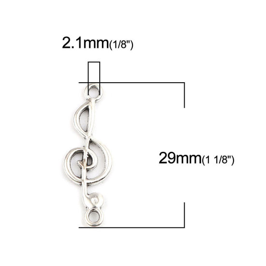 Bild von Zinklegierung Musik Verbinder Musik Note Antiksilber Hohl, 29mm x 10mm, 20 Stück