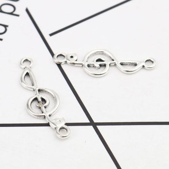 Bild von Zinklegierung Musik Verbinder Musik Note Antiksilber Hohl, 29mm x 10mm, 20 Stück