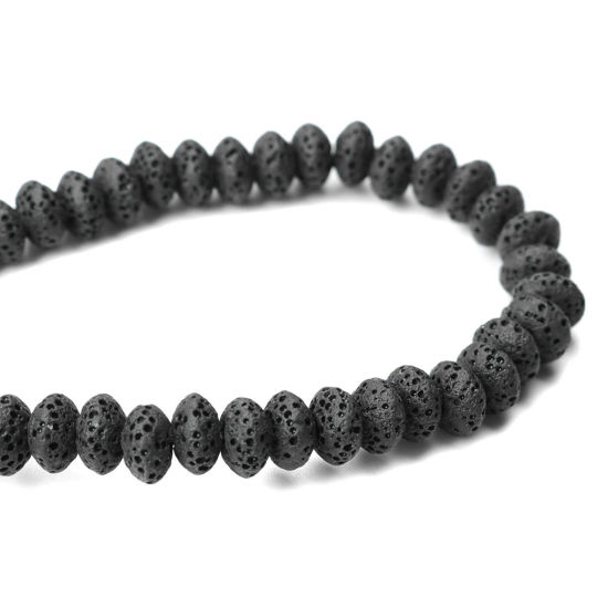 Image de (Classement A) Perles en Pierre de Lave ( Naturel ) Roue Noir Environ 9mm x 5mm, Trou: env. 2mm, 20cm long, 1 Enfilade (Env. 39 Pcs/Enfilade)