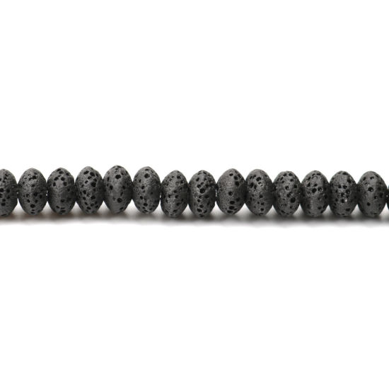 Picture of (Grade A) Lava Rock ( Natural ) Beads Wheel Black About 9mm x 5mm, Hole: Approx 2mm, 20cm(7 7/8") long, 1 Strand (Approx 39 PCs/Strand)