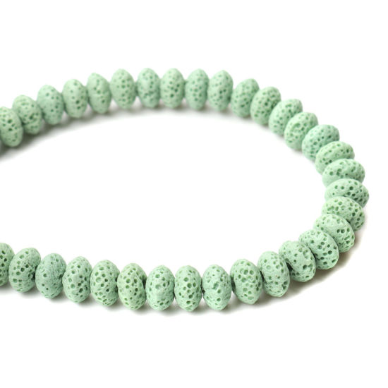 Picture of (Grade A) Lava Rock ( Natural ) Beads Wheel Light Green About 9mm x 5mm, Hole: Approx 2mm, 20cm(7 7/8") long, 1 Strand (Approx 39 PCs/Strand)