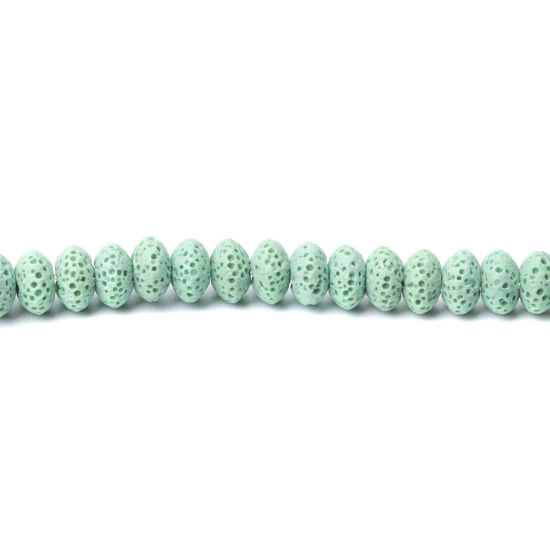 Bild von (Klasse A) Lavagestein （ Natur ） Perlen Wagenrad Hellgrün ca. 9mm x 5mm, Loch:ca. 2mm, 20cm lang, 1 Strang (ca. 39 Stück/Strang)