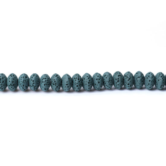 Picture of (Grade A) Lava Rock ( Natural ) Beads Wheel Army Green About 9mm x 5mm - 8mm x 5mm, Hole: Approx 2mm, 20cm(7 7/8") long, 1 Strand (Approx 39 PCs/Strand)