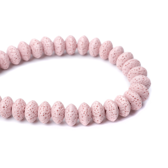 Picture of (Grade A) Lava Rock ( Natural ) Beads Wheel Pink About 11mm x 6mm, Hole: Approx 2mm, 20cm(7 7/8") long, 1 Strand (Approx 32 PCs/Strand)