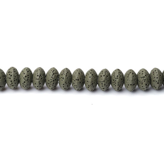 Image de (Classement A) Perles en Pierre de Lave ( Naturel ) Roue Vert Armée Environ 11mm x 6mm- 10mm x 6mm, Trou: env. 2mm, 20cm long, 1 Enfilade (Env. 32 Pcs/Enfilade)