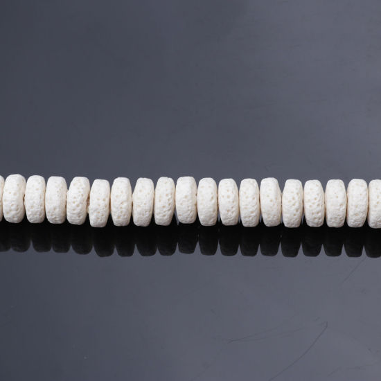 Picture of (Grade A) Lava Rock ( Natural ) Beads Rondelle White About 10mm Dia., Hole: Approx 2mm, 20cm(7 7/8") long, 1 Strand (Approx 48 PCs/Strand)