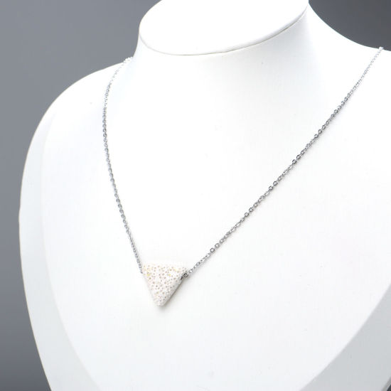 Picture of Lava Rock ( Natural ) Necklace Silver Tone White Triangle 45cm(17 6/8") long, 1 Piece