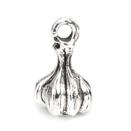 Imagen de 30 Unidades Zamak 3D Colgantes Plata Antigua Ajo 14mm x 8mm