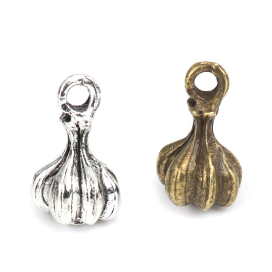 Imagen de 30 Unidades Zamak 3D Colgantes Plata Antigua Ajo 14mm x 8mm