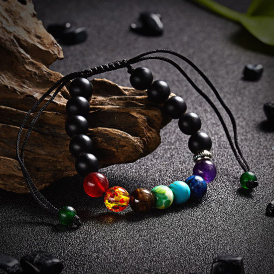 Immagine di Natural Gemstone Yoga Healing Adjustable Dainty Bracelets Delicate Bracelets Beaded Bracelet Black 15cm - 30cm long, 1 Piece