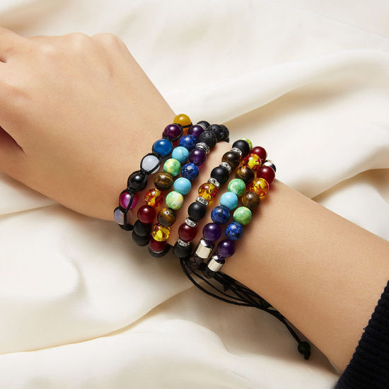 Immagine di Natural Gemstone Yoga Healing Adjustable Dainty Bracelets Delicate Bracelets Beaded Bracelet Black 15cm - 30cm long, 1 Piece