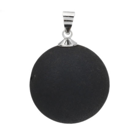 Picture of 1 Piece (Grade A) Brass & Agate ( Natural ) Druzy/ Drusy Charm Pendant Round Disc Silver Tone Gray Black AB Color 29mm x 20mm