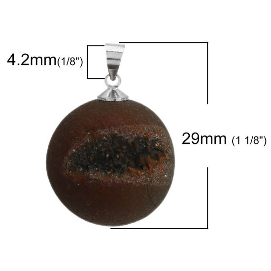 Picture of (Grade A) Copper & Agate ( Natural ) Druy/ Drusy Charms Round Silver Tone Golden Brown AB Color 29mm x 20mm, 1 Piece