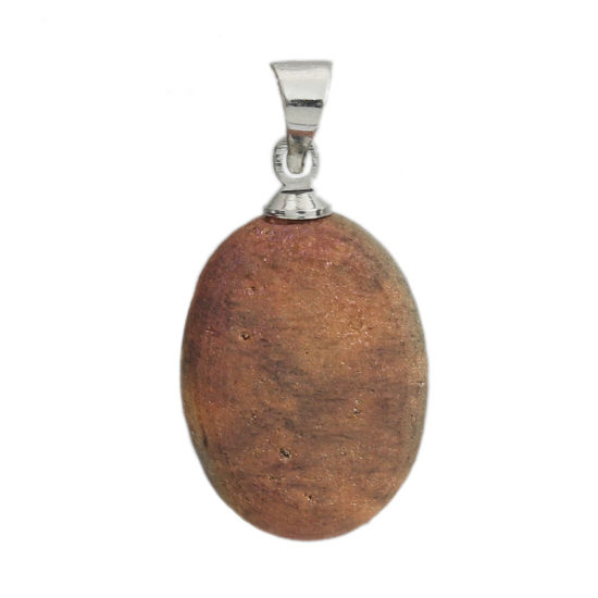 Picture of 1 Piece (Grade A) Agate ( Natural ) Druzy/ Drusy Charm Pendant Oval Silver Tone Brown Yellow AB Color 27mm x 14mm