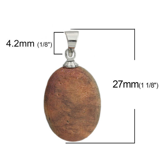 Picture of 1 Piece (Grade A) Agate ( Natural ) Druzy/ Drusy Charm Pendant Oval Silver Tone Brown Yellow AB Color 27mm x 14mm