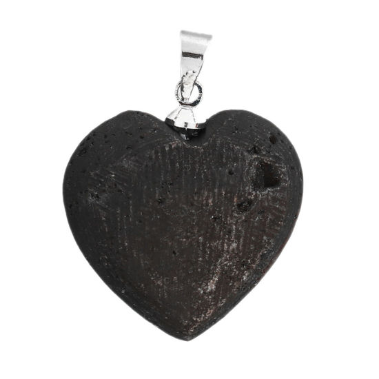 Picture of (Grade A) Agate ( Natural ) Druzy/ Drusy Charms Heart Silver Tone Dark Gray AB Color 29mm x 22mm, 1 Piece