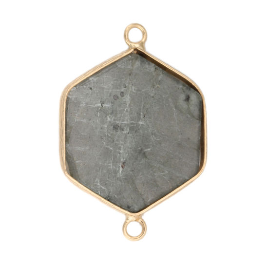 Picture of (Grade A) Spectrolite ( Natural ) Connectors Hexagon Gold Plated Gray 3.5cm x 2.5cm, 1 Piece