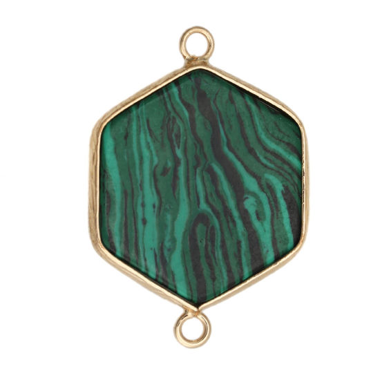 Picture of (Grade A) Malachite ( Natural ) Connectors Hexagon Gold Plated Black & Green 3.5cm x 2.5cm, 1 Piece