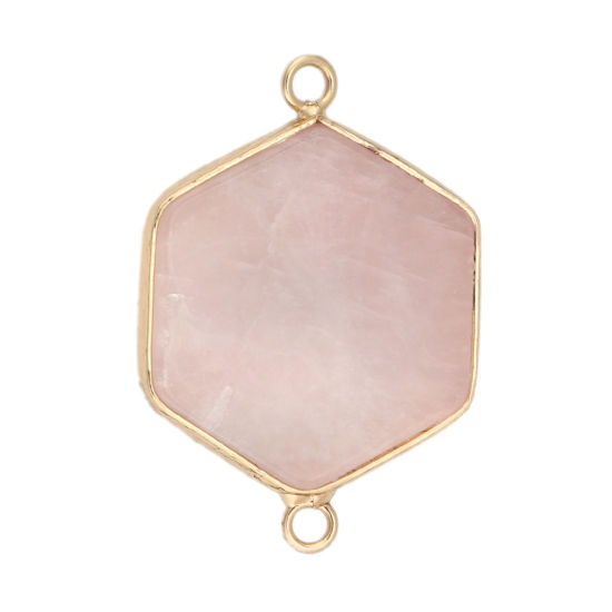 Image de (Classement A) Connecteurs en Quartz Rose ( Naturel ) Hexagone Doré Rose Clair 3.5cm x 2.5cm, 1 Pièce