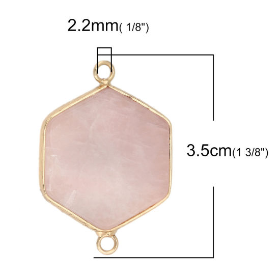 Image de (Classement A) Connecteurs en Quartz Rose ( Naturel ) Hexagone Doré Rose Clair 3.5cm x 2.5cm, 1 Pièce