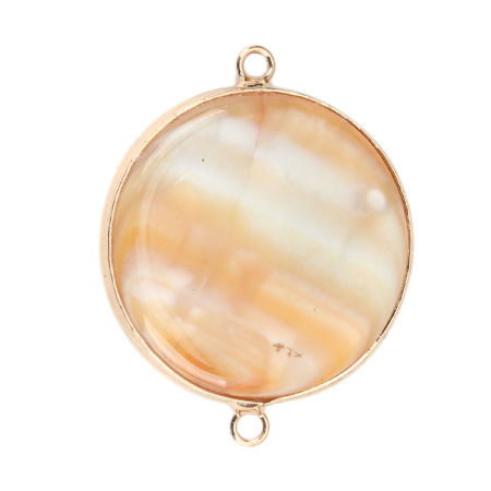 Imagen de (Grado A) Ágata ( Natural ) Conectores Ronda Chapado en Oro Naranja 3.9cm x 3cm, 1 Unidad