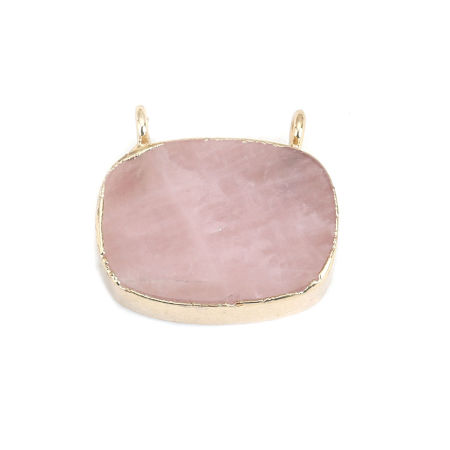 Imagen de (Grado A) Natural Rosa Cuarzo Conectores Óvalo Chapado en Oro Rosa Oscuro 18mm x 16mm, 1 Unidad
