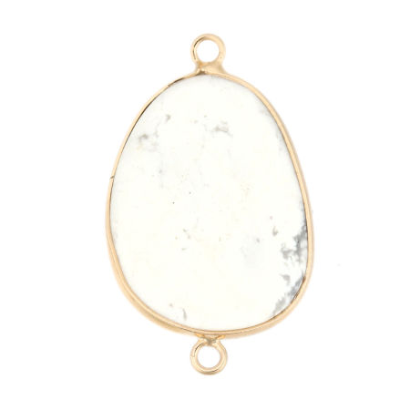 Imagen de (Grado A) Turquesa ( Natural ) Conectores Óvalo Chapado en Oro Blanco & Gris 3.9cm x 2.3cm, 1 Unidad