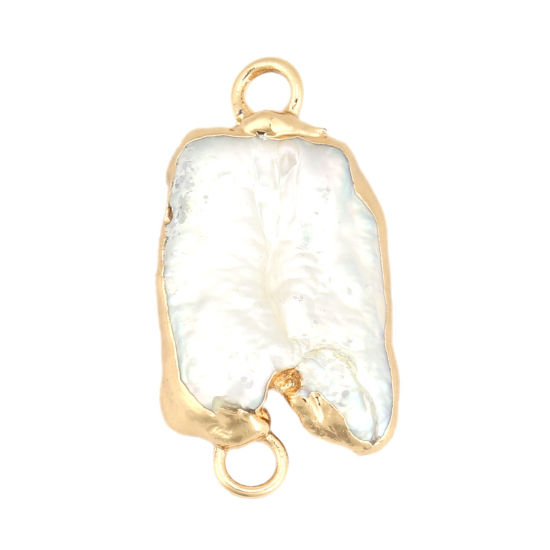 Picture of Natural Shell Connectors Irregular Gold Plated Creamy-White 25mm x 13mm, 1 Piece