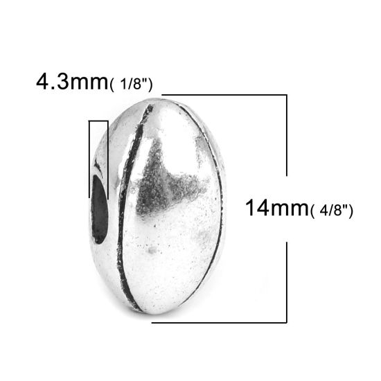 Picture of Zinc Based Alloy Spacer Beads Football Antique Silver Color Stripe About 14mm x 9mm, Hole: Approx 4.3mm, 10 PCs