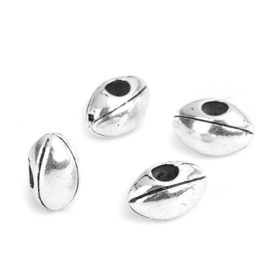Picture of Zinc Based Alloy Spacer Beads Football Antique Silver Color Stripe About 14mm x 9mm, Hole: Approx 4.3mm, 10 PCs
