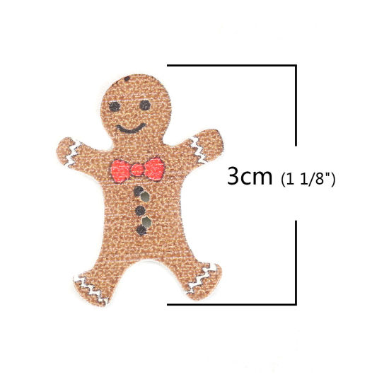 Picture of Wood Sewing Buttons Scrapbooking 2 Holes Christmas Ginger Bread Man Brown 30mm x 22mm, 30 PCs