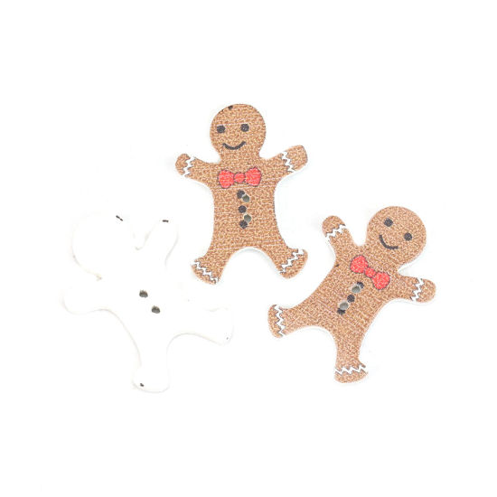 Picture of Wood Sewing Buttons Scrapbooking 2 Holes Christmas Ginger Bread Man Brown 30mm x 22mm, 30 PCs