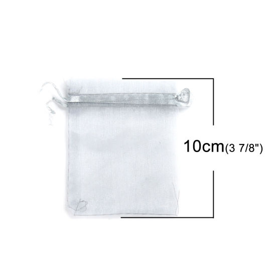 Picture of Wedding Gift Organza Jewelry Bags Drawstring Rectangle Gray 10cm x8cm(3 7/8" x3 1/8"), (Usable Space: 8x8cm) 30 PCs