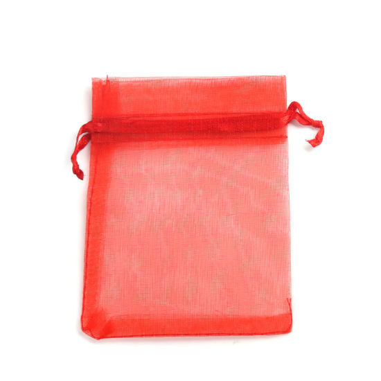 Image de Cadeau de Mariage Sachets en Organza Rectangle Rouge 10cm x 8cm, (Espace Utilisable: 8x8cm) 30 Pcs